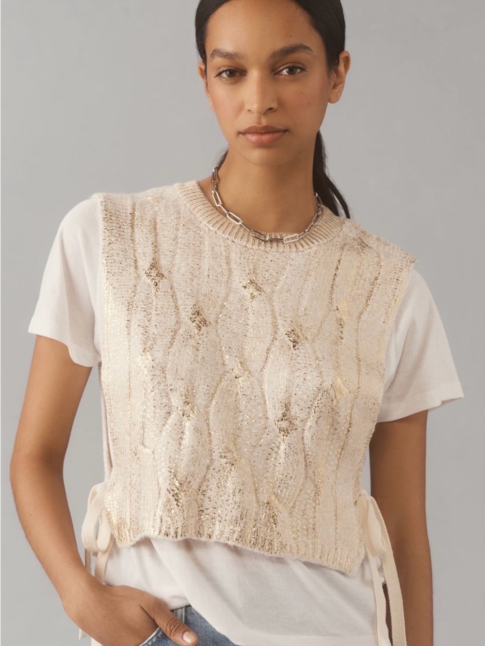 Pilcro (Anthropologie) short-sleeve cable-knit twofer sweater-New with tag!